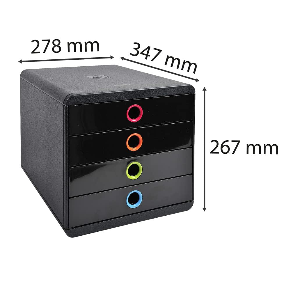 Exacompta - Réf. 314498D - POP-BOX - Caisson 4 tiroirs fermés - Dimensions extérieures : Prof. 34,7 x l 27,8 x H 26,7 cm - Noir/arlequin Exacompta - Réf. 314498D - POP-BOX - Caisson 4 tiroirs fermés - Dimensions extérieures : Prof. 34,7 x l 27,8 x H 26,7 cm - Noir/arlequin