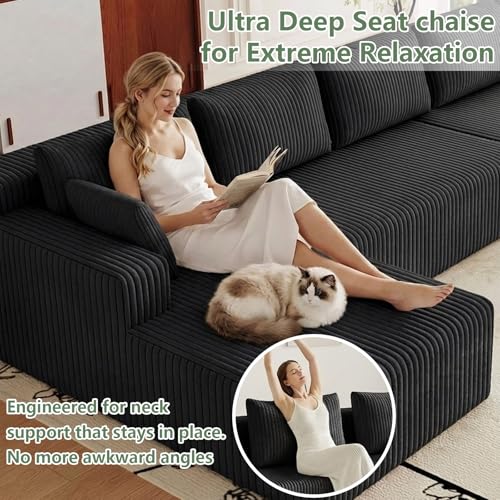 Image of 160 inch Modular Sectional Sleeper Sofa, Boneless Cloud Couch for Living Room, U Shaped 3 Seat Sofa with Deep Seat, Free Combination, Couch in a Box, No Assembly Required (Jet Black)