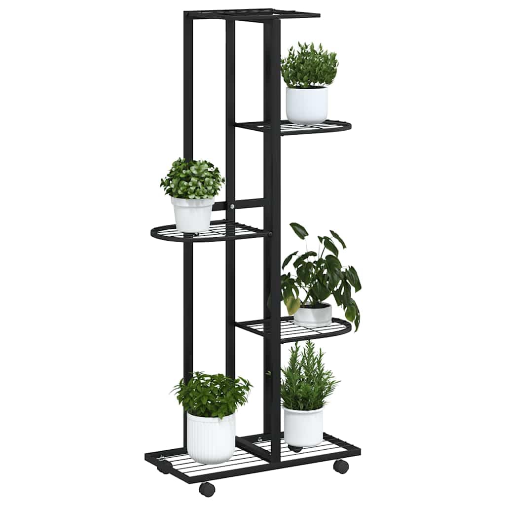 Générique Fioriera a 5 livelli con ruote, 44 x 23 x 100 cm, colore: Nero | Scaffale angolare in ferro, stabile e robusto, per piante e stoccaggio
