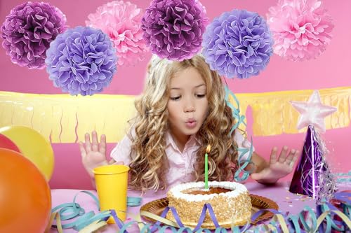 Image of Tissue Paper Pompoms Paper Flower 12 Pcs Pink,Lavender,Light Purple Paper Flower Ball for Birthday Bachelorette Wedding Baby Shower Bridal Shower Party Decoration