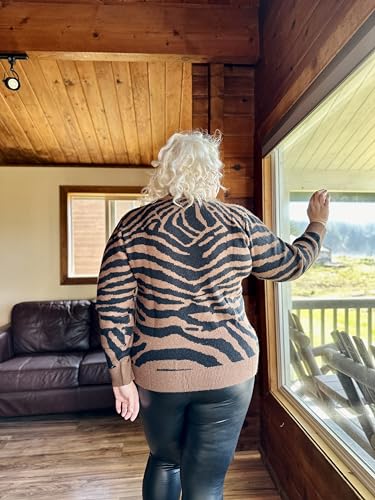 CARCOS Plus Size Sweaters for Women Pearl/Zebra Print/Cow Spots Print Long Sleeve Knitted Pullover Tops Winter XL-5XL4