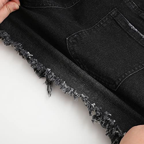 Image of THUNDER STAR Women Mid Rise Ripped Stretchy Jeans Shorts Frayed Raw Hem Casual Denim Shorts