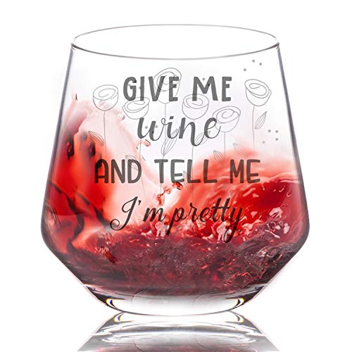 YWHL Stemless Burgundy Wine Glass with Funny Saying for Women 13 oz - Unique Wine Gift for Wine Lovers - Perfect for Red and White Wines - Dishwasher Safe