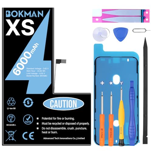 Bokman Bateria para iPhone XS 6000mAh, Polímero de Litio de Alta Capacidad con Kits de Herramientas y Tiras Adhesivas