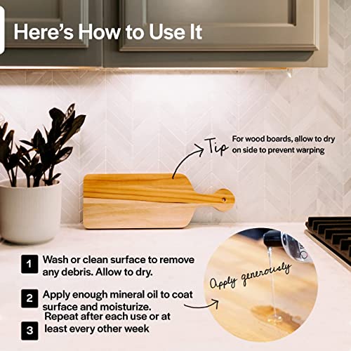 Image of Thirteen Chefs Mineral Oil - 64oz Food Grade Conditioner for Wood Cutting Board, Countertop & Butcher Block, Lubricant for Knife or Meat Grinder - Safe USP Finish on Marble, Soapstone