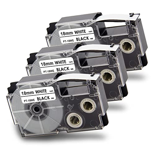 Pristar Compatible Label Tape Replacement For Xr-18We Xr18We For Casio Label Maker Tape 18Mm 3/4" For Casio Ez Label Maker Kl-750 Kl-780 Kl-7000 Kl-7200 Kl-120 Kl-130 Kl-820, Black On White, 3-Pack #TOP7