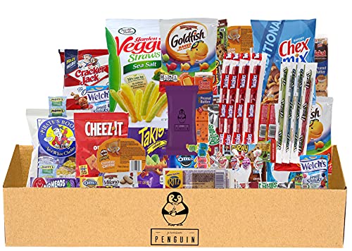 Everyday Care Package (50 Count + 1 Bonus Snack) Snack Box - An Assortment of Chips, Crackers, Candy, Cookies, Bars for Military, Students, Office, and More!