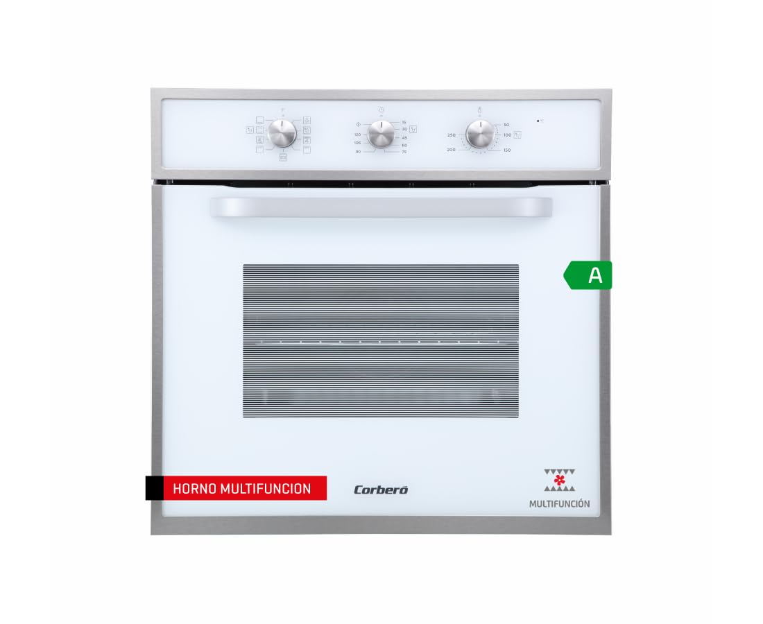 Corbero - Horno Multifunción Hidrolítico 65L | CCHM703W | Limpieza Hidrólisis | 8 Programas | (L)59.5 x (A)59.5x57.5 (H) cm | Luz Interior | Puerta Doble Cristal | 3000W Potencia | Blanco perfil inox