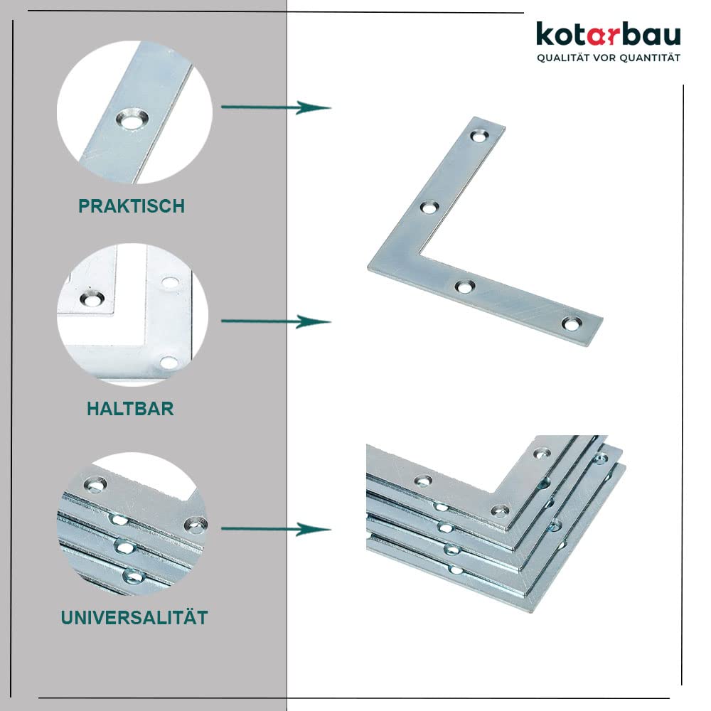 KOTARBAU® 100 x Placas de Esquina, Placas Planas en Forma de L, 75x75 Conector Angular, Conector de Esquina, Placa Perforada, Placas de reparación 90º, Conectores Planos, Pletinas, Soportes de Acero