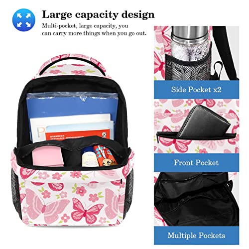 Sac à dos voyage papillons rose pour les cours et les sorties