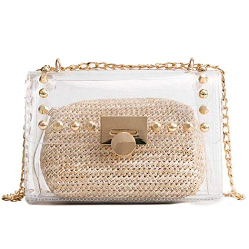 Clear Purse, 2 in 1 Transparent Shoulder Bag Set Fashion Rivet Chain Strap