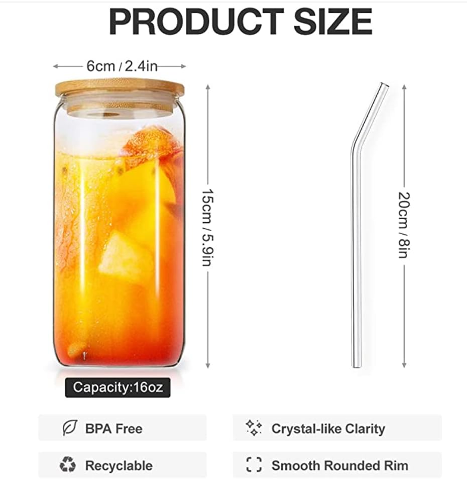 Aesthetic Drinking Glass with Wooden Lid & Straw - 250ml | Mason Jar Style for Cold Beverages, Milkshakes, Smoothies, Cocktails - Perfect for Kitchen, Parties and Home Use 4