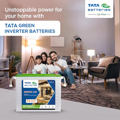 Image of Tata Green Batteries Switch-On INTT260072 220AH Tall Tubular Inverter Battery with 72 Months Warranty for Home, Office & Shops