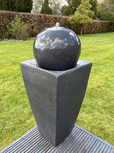 allpondsolutions Vase Globe Garden Water Feature with LED Lights - Solar Powered Panel Dark Grey