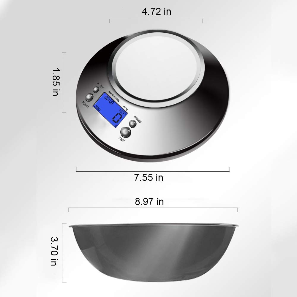 Bilancia da Cucina,Ad Alta Precisione Piattaforma Elettronica Bilancia da Forno Prodotti Alimentari Frutti Di Peso in Acciaio Inox da Cucina Elettronica Bilancia Spalato con la Ciotola