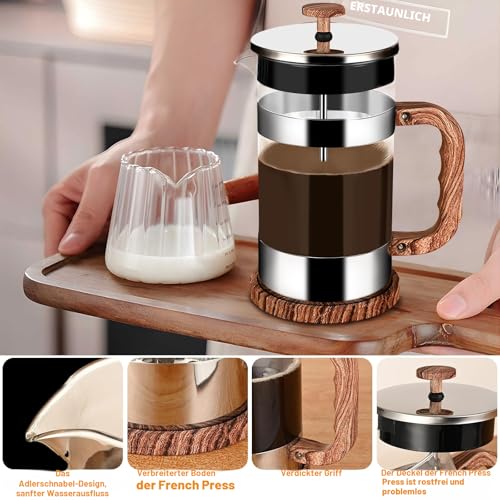 French Press Kaffeebereiter, 1000 ml Klein Kaffeepresse aus Edelstahlfilter und hitzebeständigem Glas, French Press Filter für Kaffee oder Tee, Cafetière,Kaffeezubereiter,Coffee Press aus Glas – Bild 4