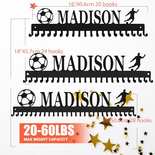 Image of Personalized Medal Holder with Name Display Rack for Awards Ribbons - Metal Custom Sports Race Plaques Hanger for Wall Mount Hold Up 63 Medal Hanger Display for Athlete Boy Girl Kid