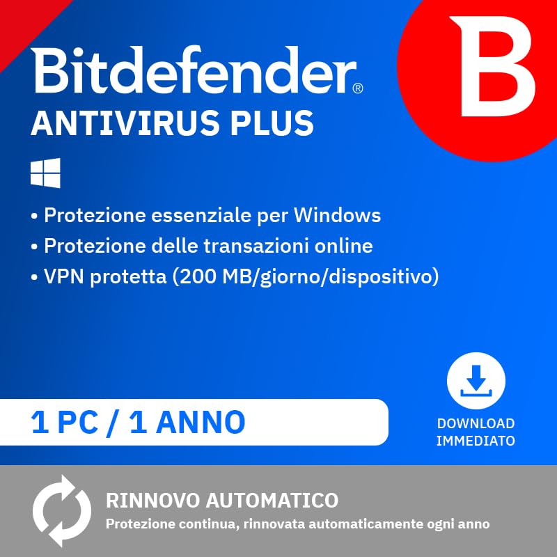 Bitdefender Antivirus Plus| 5 Dispositivi | 2 Anni | PC | Codice di attivazione via email | Rinnovo...