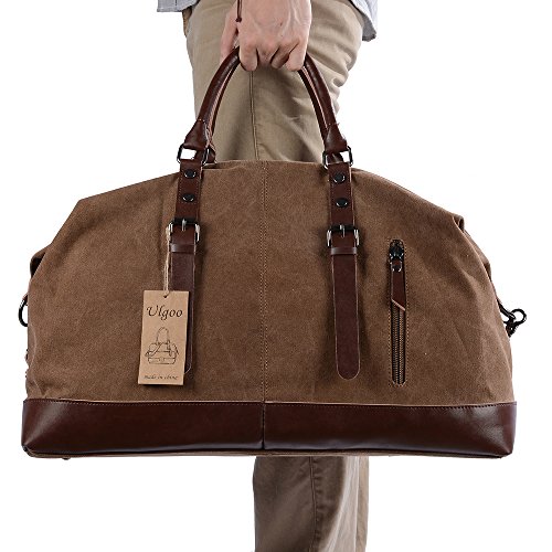 Ulgoo Duffel bag Oversized Canvas Travel Bag PU Leather Weekend Bag Overnight (Grey)