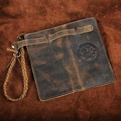 Le'aokuu Mens Genuine Leather Bifold Wallet Organizer Checkbook Removable Chain Wallet3