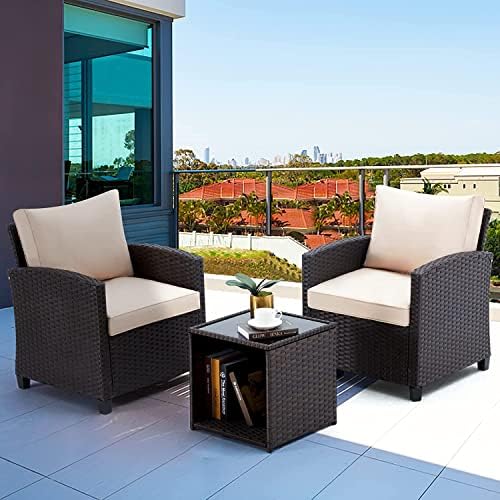DEVOKO Outdoor Conversation HDPE Wicker Furniture Set with Cushions
