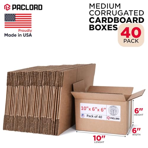 Image of Small Cardboard Boxes 10 inchL x 6 inchW x 6 inchH (Pack of 40) - USA-Made Packing Boxes for Moving, Shipping, or Storage - USPS, UPS, FedEx Approved - Professional Packing Supplies for Moving