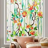 Kromapolis Window Privacy Film Stained Glass Faux 3D Rose Decorative UV Sun Blocking Static Window Clings Non Adhesive Glass Stickers for Home Bathroom (Printed, 16.9 x 39.4 inch)