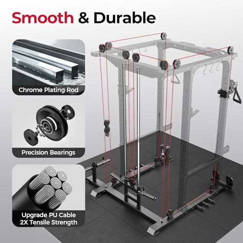 Image of Sportsroyals Power Cage, Multi-Functional Squat Rack, Power Rack with Pulley System & LAT Pull Down, Workout Cage with J Hooks for Home Gym