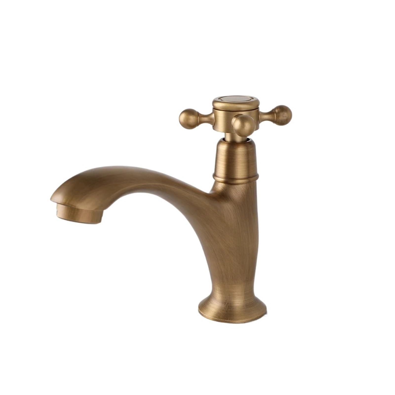 Robinet Salle Bain Robinet de lavabo de Salle de Bain en Laiton Antique, poignée croisée, contrôle de Rotation, Sortie d'eau Froide Unique, robinets de Baignoire montés sur Le Pont