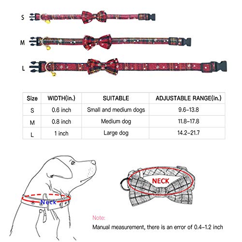 Image of 2 Pack /Set Christmas Snowflake Dog Collars Breakaway with Bow Tie and Bells for Cat and Small /Medium /Large Pets, Red & Green (M(11.8''-17.8''), Red+Green)