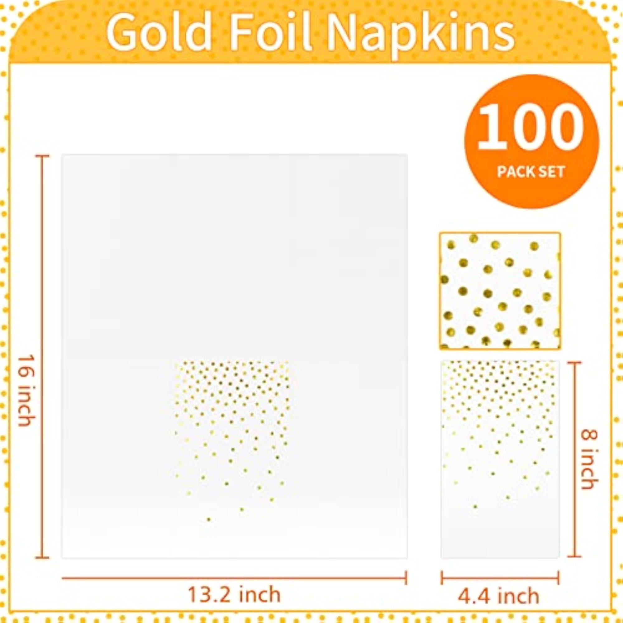 White and Gold Foil Mini Polka Dots Napkins, 100 Pack