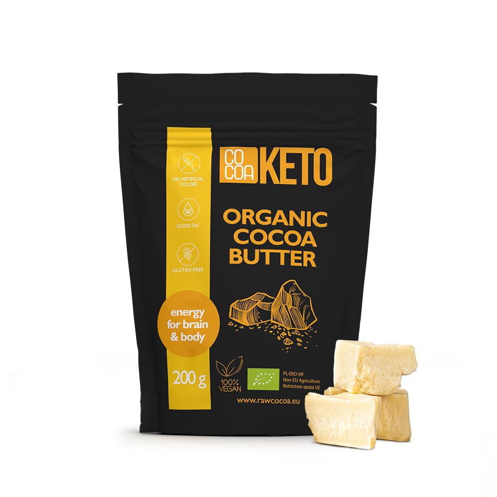 CO COA Kakaobutter Bio pour produits cosmétiques et chocolat, végétalien, sans gluten, sans gluten, sans OGM et huile de palme, Reines Kakaobutter bio pour céto chocolat, produits naturels