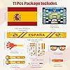 World Cup 2026 Soccer Fan Support Kit 11PCS, World Cup Merch for Fans Accessories, Flag, Scarf, Glasses, Cheering Sticks, Clapper & Schedule Poster, Fan Gear for Match Day & Parties (Spain)