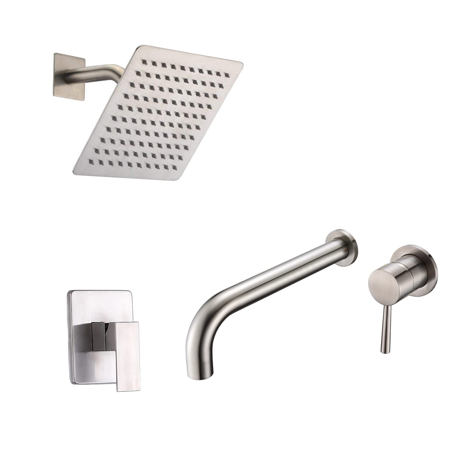Sxithgkdw Shower Faucet Set S3210ni-Ss + Brushed Nickel Wall Mount Tub Faucet S2149ni