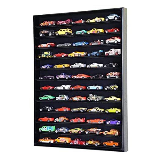 60 Hot Wheels Hotwheels Matchbox 1/64 Scale Diecast Model Cars Display Case - NO Door (Black Wood Finish)