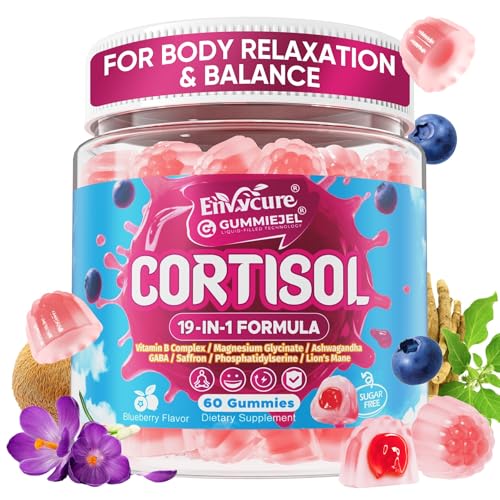 Cortisol Gummies for Women & Men 19-IN-1 High Cortisol Reducer Supplement w/B Vitamins Magnesium Glycinate Ashwagandha Saffron Lions Mane Reshi for Relaxation Focus & Balance Support 1 Pack