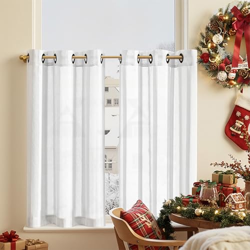 TOPICK Scheibengardinen modern Bistrogardine Wohnzimmer Weiß H 90 x B 90...