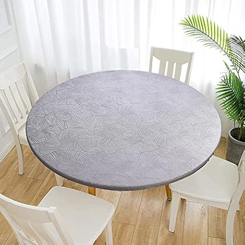 Cozomiz Jacquard Waterproof Tablecloth Elastic Edged Tablecloth Wipeable Table Cloth Table Cover for Indoor Outdoor, Patio, Kitchen and Dining Room 23" Inch Round Tight Fit Grey Cover
