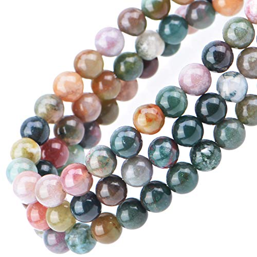 Image of 100Pcs Natural Crystal Beads Stone Gemstone Round Loose Energy Healing Beads with Free Crystal Stretch Cord for Jewelry Making (Indian Agate, 6MM)