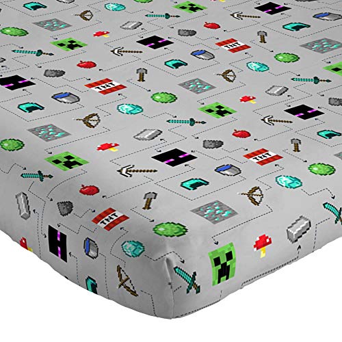 Image of Jay Franco Kids Sheet Set with Fitted, Flat Sheets & Pillow Cover - Ultra-Soft Bedding with Pillowcase for Room Decor, Gray - Minecraft, 3 Piece Twin