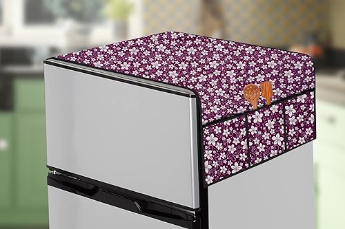 Image of The Furnishing Tree Fridge Top Cover Compatible for Samsung RS76CG8003S9HL, 653 LTR WxL 71x141 in CM Floral Pattern Purple