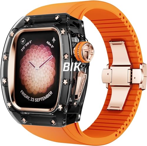 Boîtier et bracelet cristal transparent pour Apple Watch 45mm 44mm, look moderne de sport