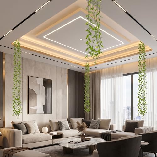 Image of Dekorly 75CM Artificial RainFlow Ivy Hanging Vines (Pack of 4) | Lush Green Cascading Creeper for Home & Balcony Decor (4, Rainflow lvy Vines)