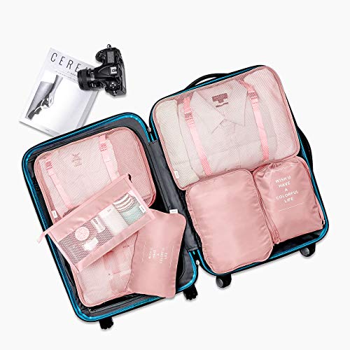 Packing Cubes Vagreez 7 Pcs Travel Luggage Packing Organizers Set With Toiletry Bag (Pink) #TOP1