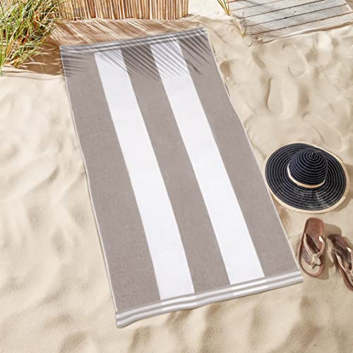 Superior 100% Oversized Striped Cotton Beach Towel Set, Basics Beach Towels For Bathroom, Dorm, Beach, Camping, Pool, Swimming, Kids, Vacation, Cabana Collection, 34" X 64", Light Grey #TOP4