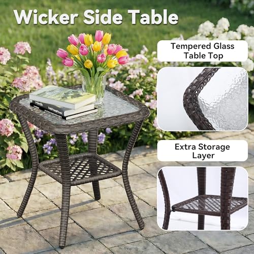 Image of 3 Pieces Outdoor Wicker Patio Furniture Set - Patio Chairs Set with Thickened Olefin Cushions, High Back and Deep Seating, Curved Armrest, PE Rattan for Porch, Deck, Balcony,Red
