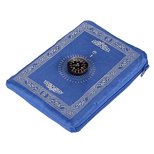 Namvo Tapis de prière Musulman, 60 * 100cm Tapis de prière de Voyage Islamique léger Portable avec Boussole pour prières Bleu Cover