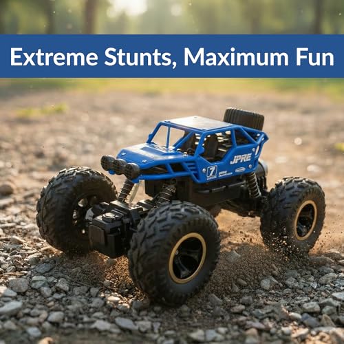 Image of Lilplay Monster Truck | Rechargeable Remote Control Car for Kids | Rock Crawler 5 Function 1:18 RC Car with Smoke | Offroad High Speed Rock Climbing Toys for Boys (Blue)