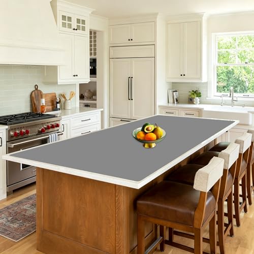 Image of 120''x24''(305cmx60cm) Extra Large Silicone Mat for Kitchen Counter, Non-Slip Heat Resistant Countertop Protector, Waterproof Durable Kitchen Mat for Countertops, Light Gray