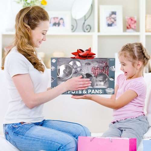 Playkidz Stainless Steel Pots and Pans - Toy Cookware 9 Piece Playset for Kids Pretend Play House - Great Birthday Gift for Girls - Image 3